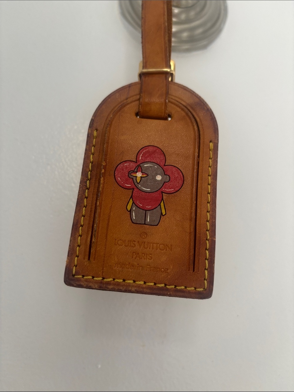 Louis Vuitton Tan Leather Kids Luggage Tag with Red Flower Character